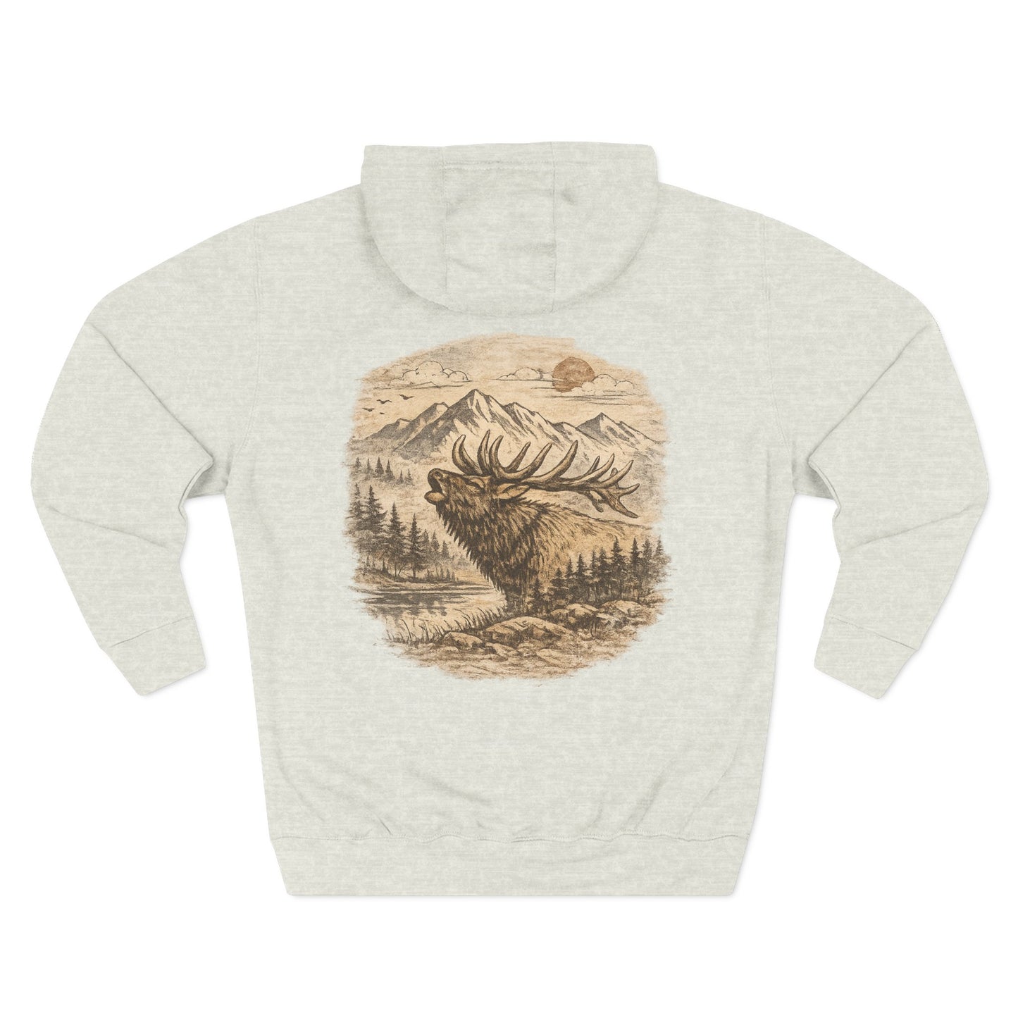 Elk Wilderness Hoodie — Vintage Mountain Elk Graphic Fleece Hoodie