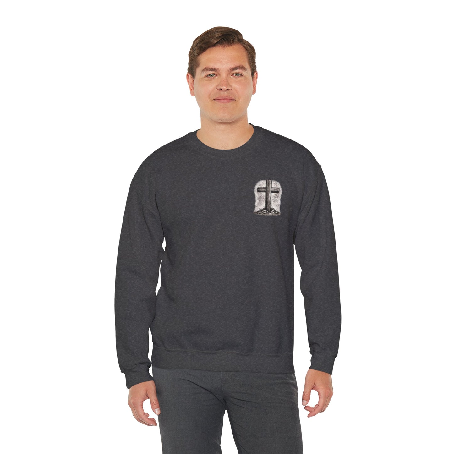 Christian Faith Sweatshirt — "Walk By Faith" Cross Crewneck (2 Corinthians 5:7)