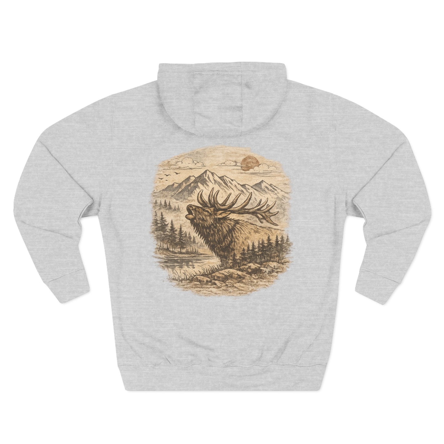 Elk Wilderness Hoodie — Vintage Mountain Elk Graphic Fleece Hoodie