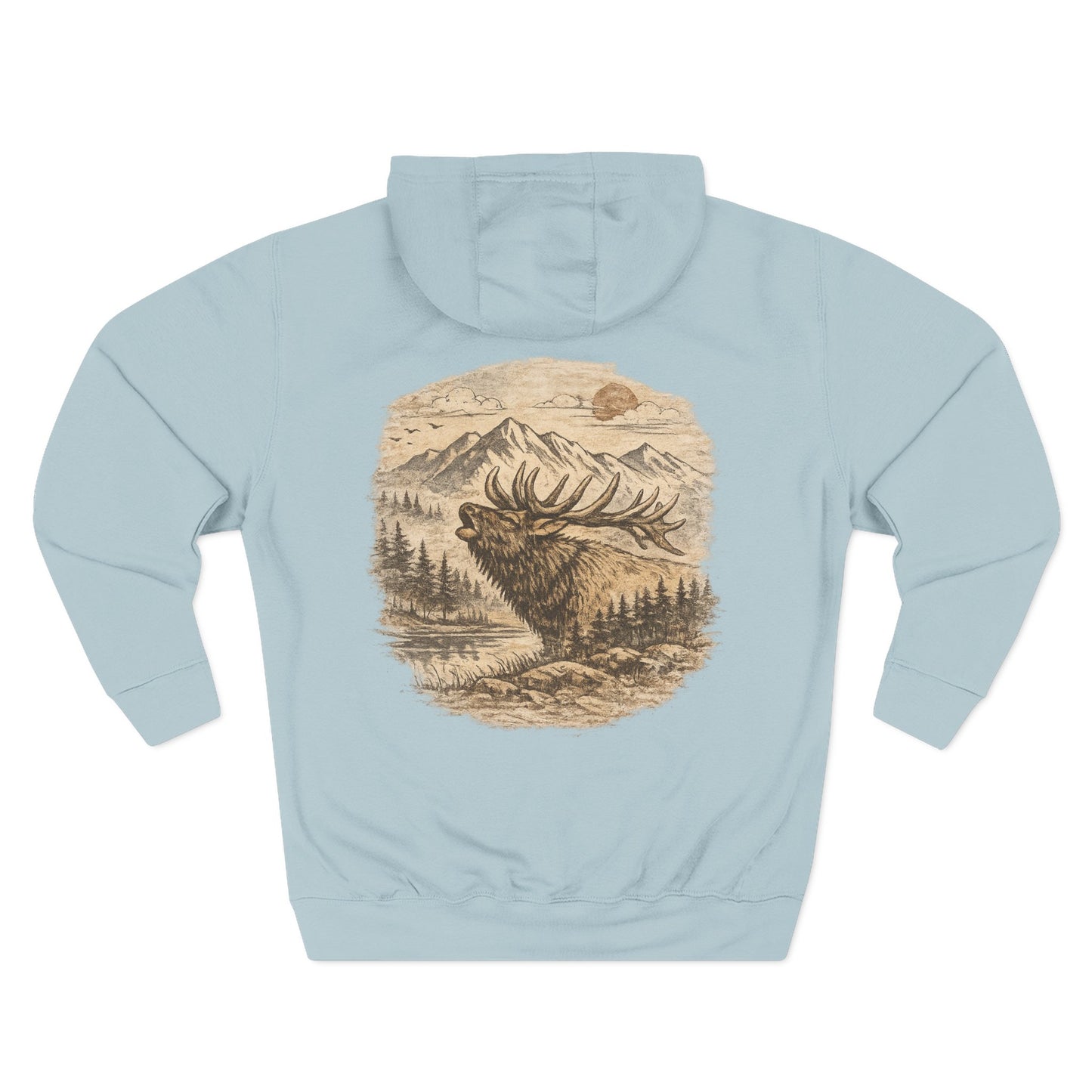 Elk Wilderness Hoodie — Vintage Mountain Elk Graphic Fleece Hoodie