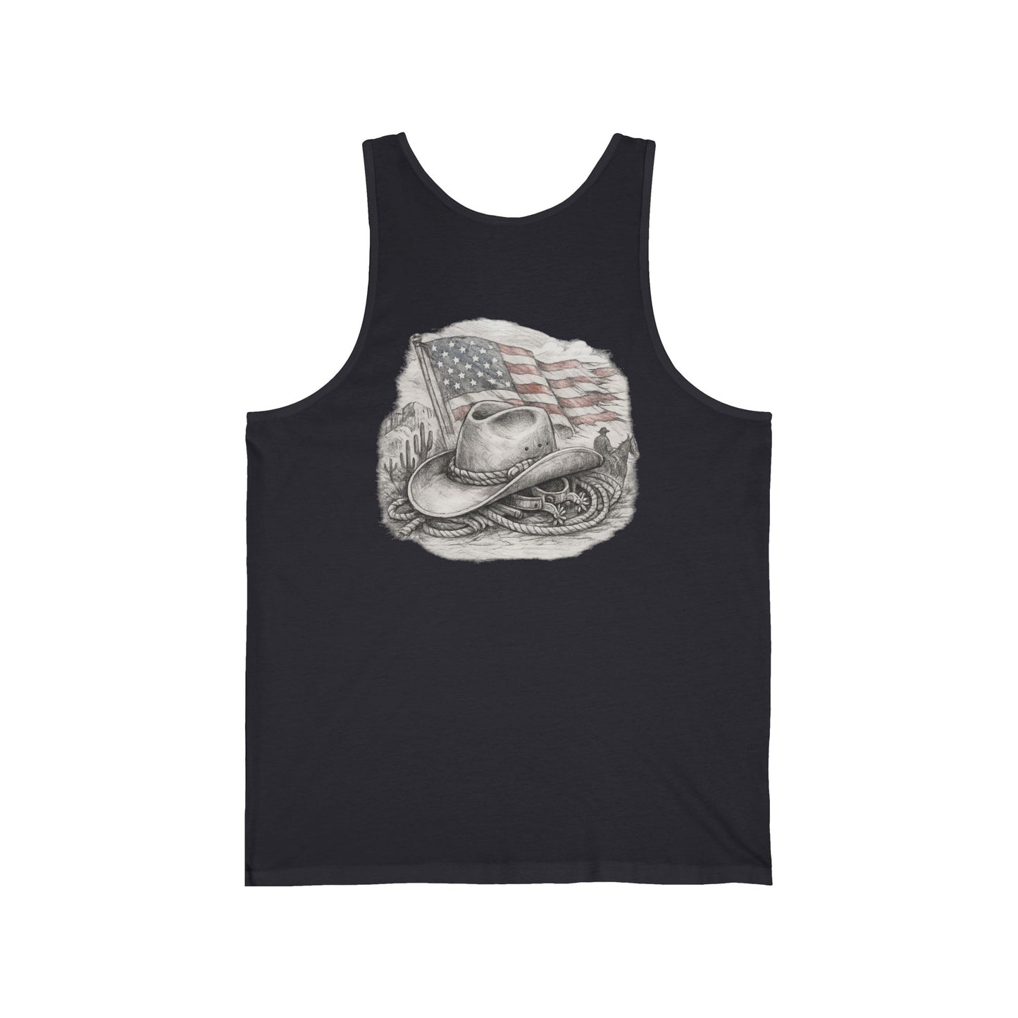 American Cowboy Tank Top — Vintage Flag & Hat Patriotic Western Tank