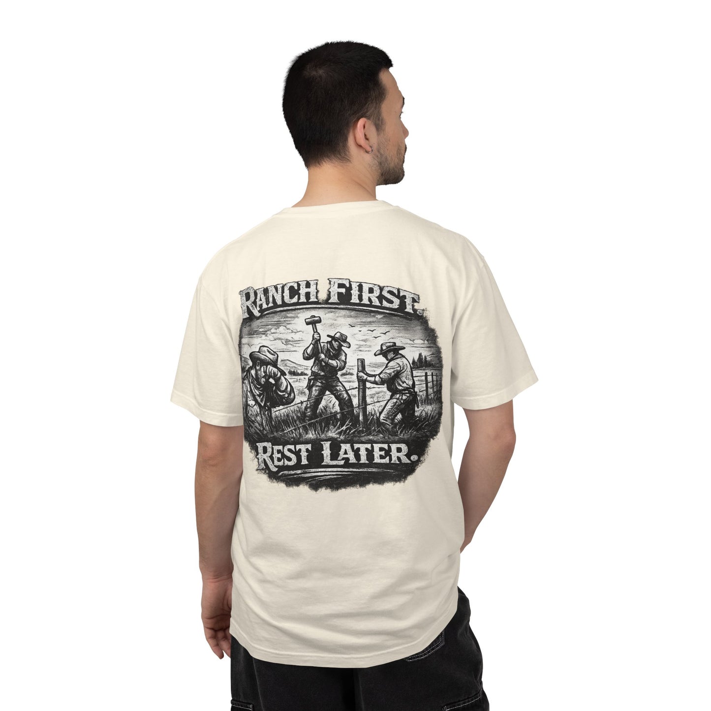 Ranch First T-Shirt — 'Ranch First. Rest Later.' Vintage Farmwork Tee