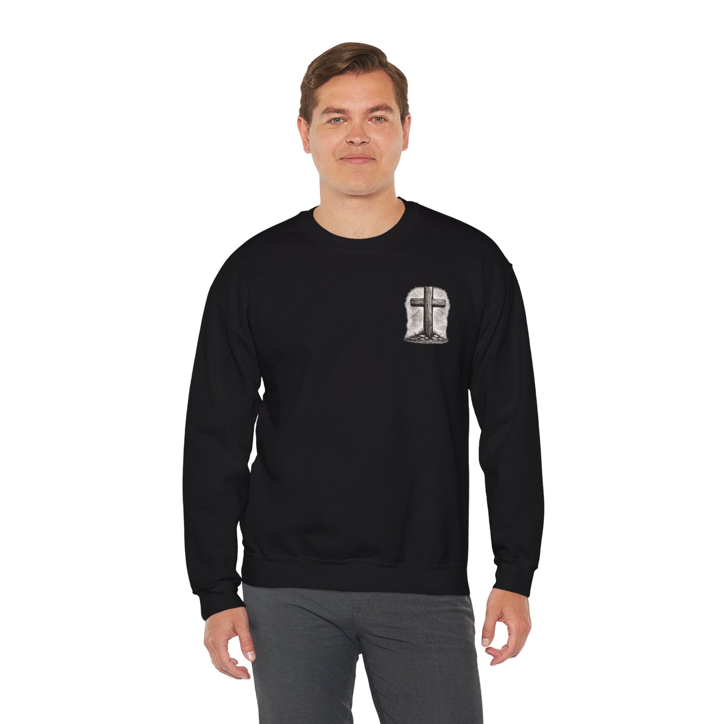 Christian Faith Sweatshirt — "Walk By Faith" Cross Crewneck (2 Corinthians 5:7)