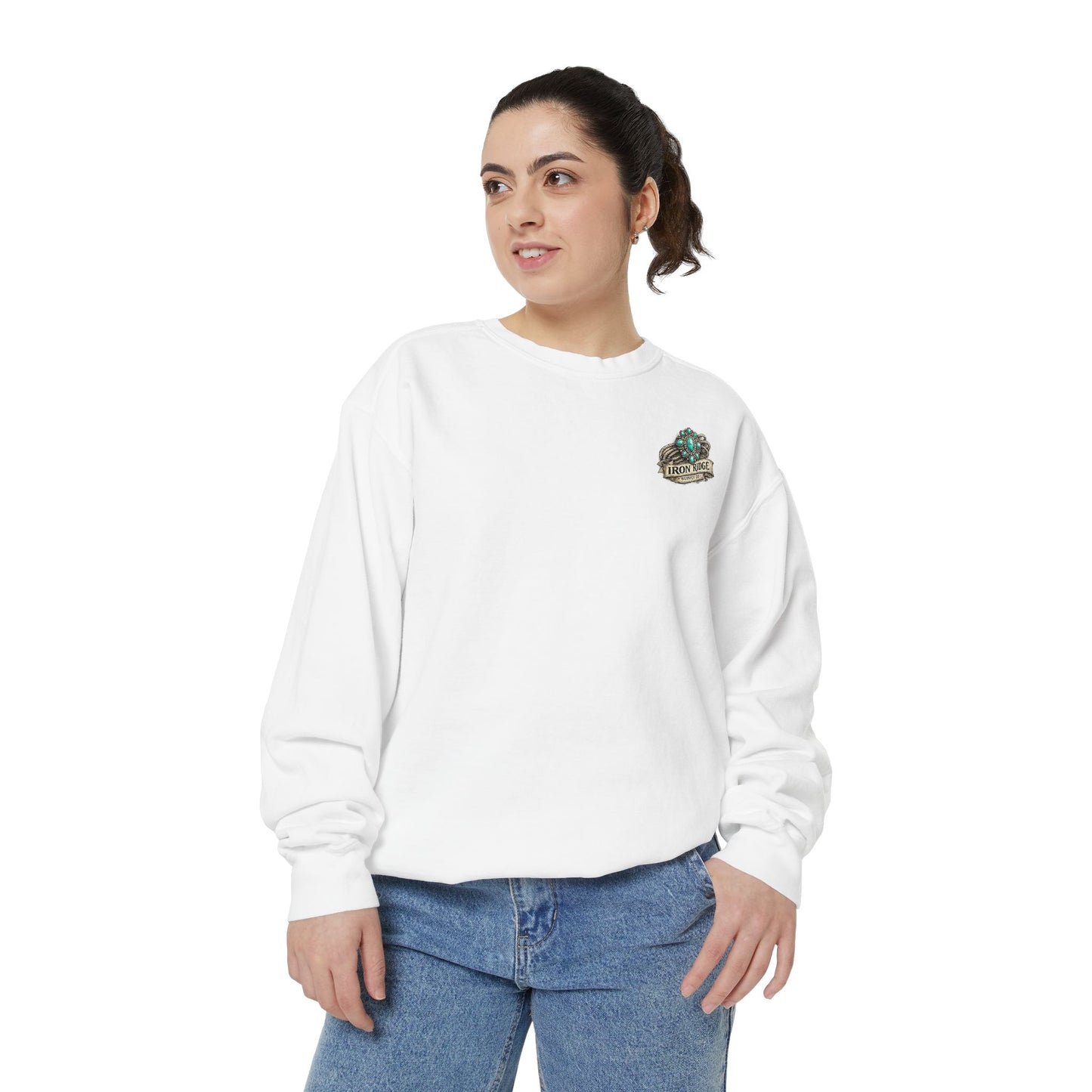 Turquoise Cowgirl Portrait Sweatshirt — Western Turquoise Necklace Graphic