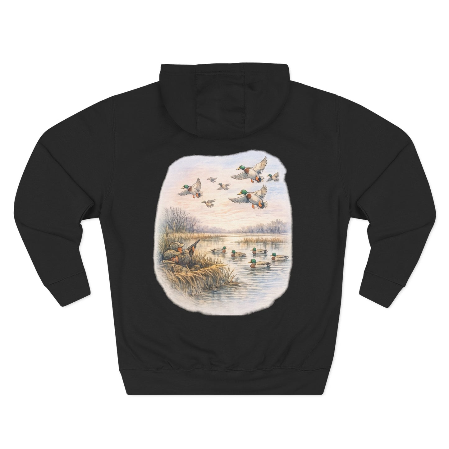 Hoodie - Vintage Waterfowl Duck Hunting Scenic Print Fleece Hoodie