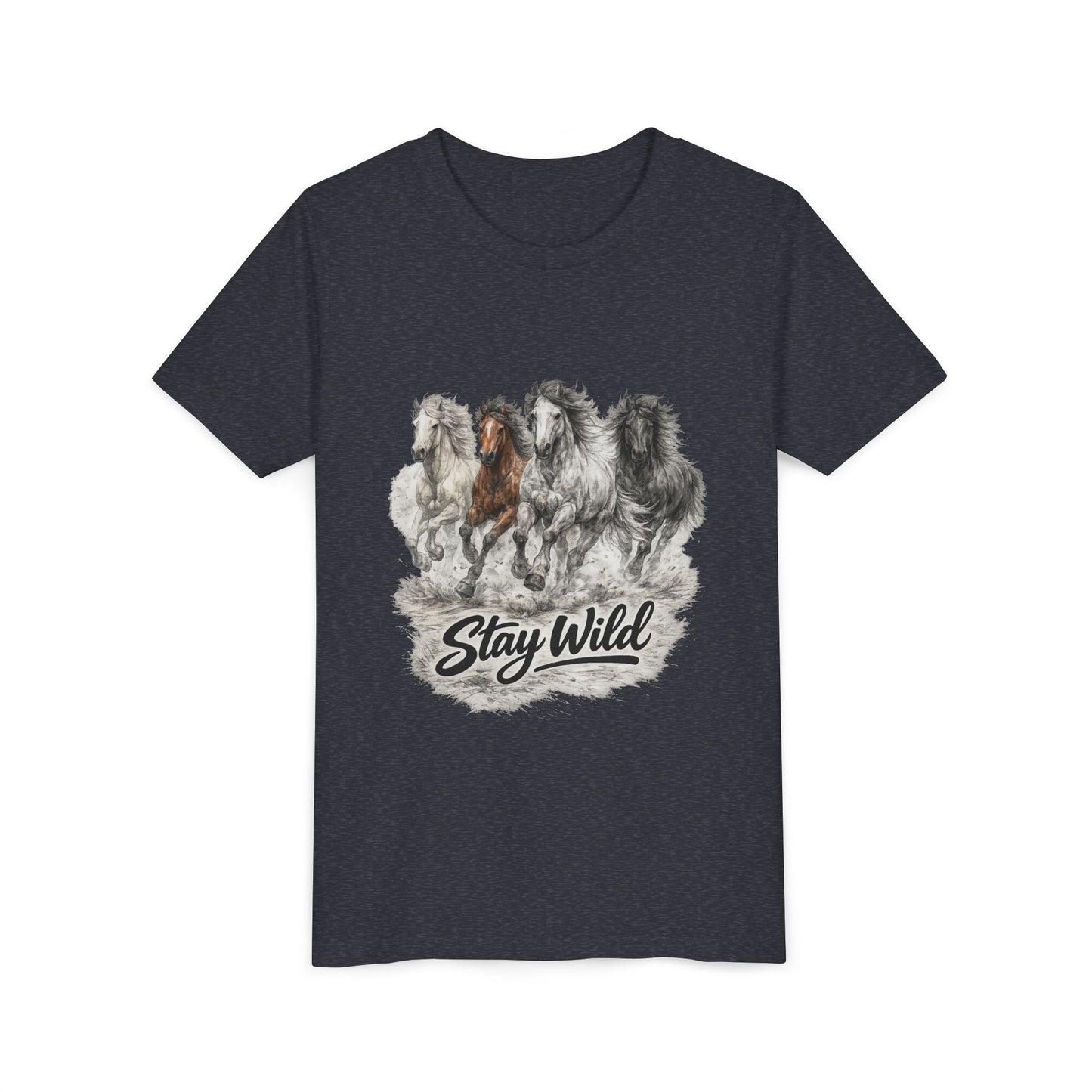 Youth Tee — 'Stay Wild' Galloping Horses Graphic Shirt