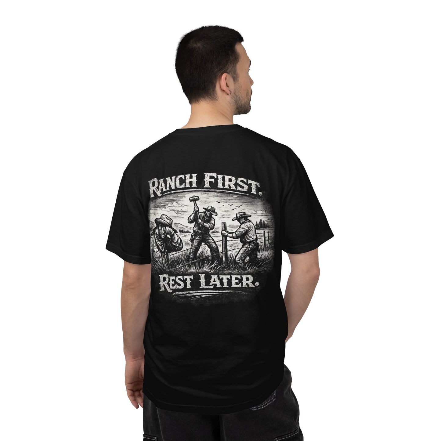 Ranch First T-Shirt — 'Ranch First. Rest Later.' Vintage Farmwork Tee