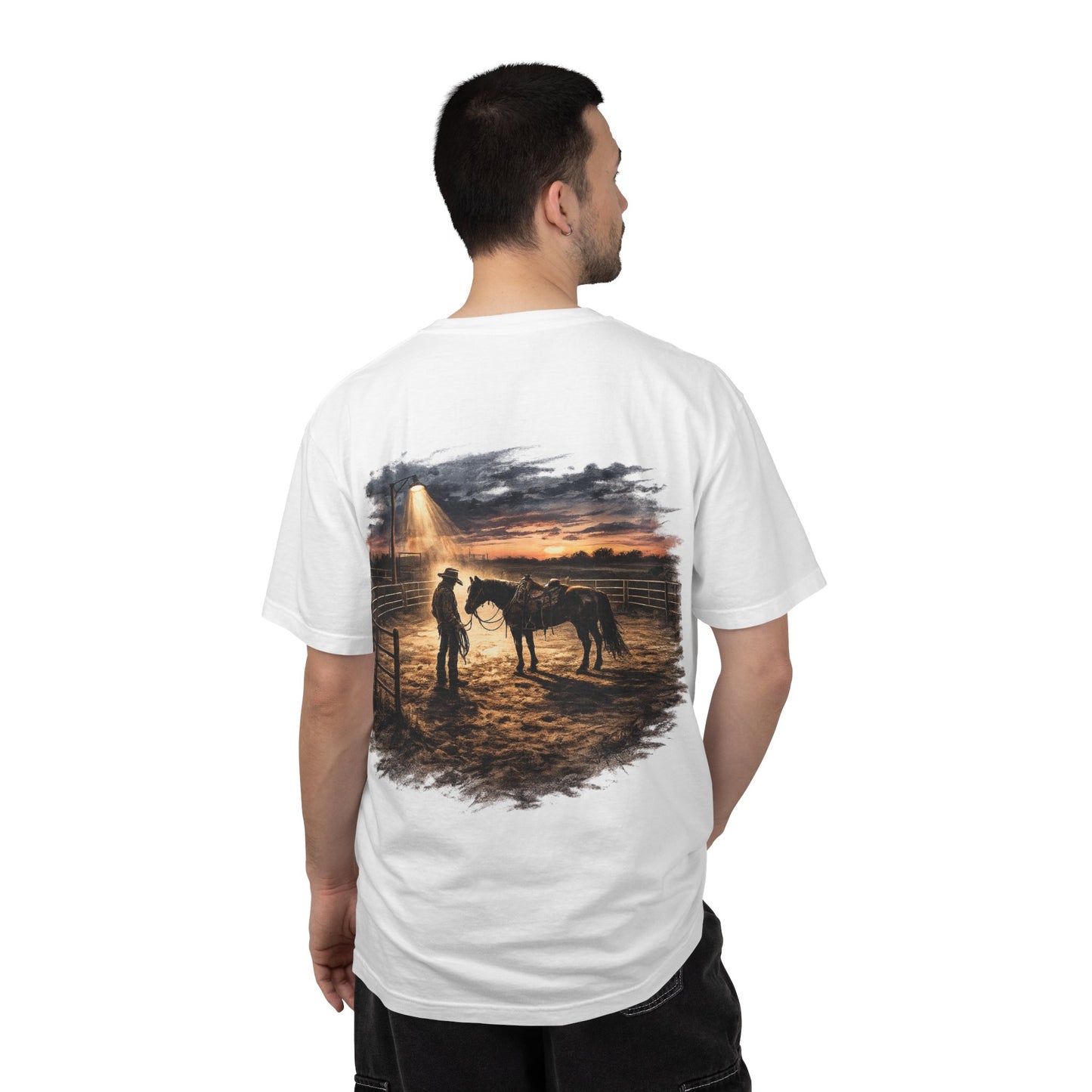 Cowboy Sunset Tee — Cowboy and Horse Graphic T-Shirt