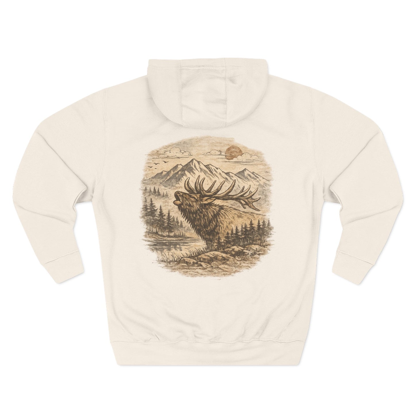 Elk Wilderness Hoodie — Vintage Mountain Elk Graphic Fleece Hoodie