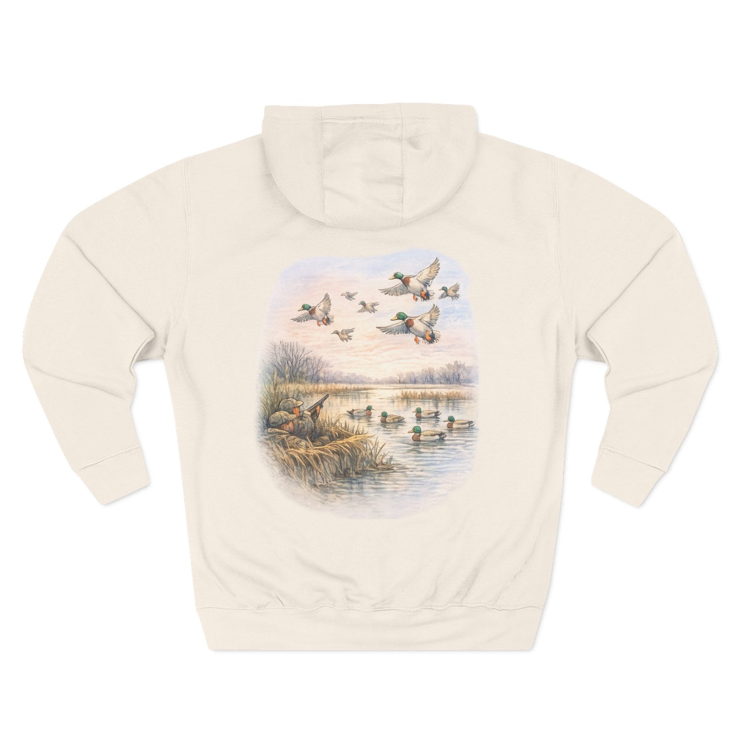 Hoodie - Vintage Waterfowl Duck Hunting Scenic Print Fleece Hoodie