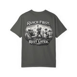 Ranch First T-Shirt — 'Ranch First. Rest Later.' Vintage Farmwork Tee