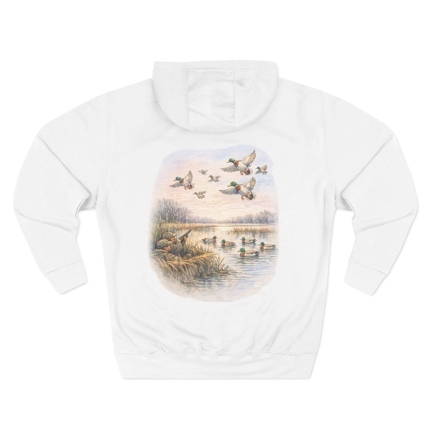 Hoodie - Vintage Waterfowl Duck Hunting Scenic Print Fleece Hoodie