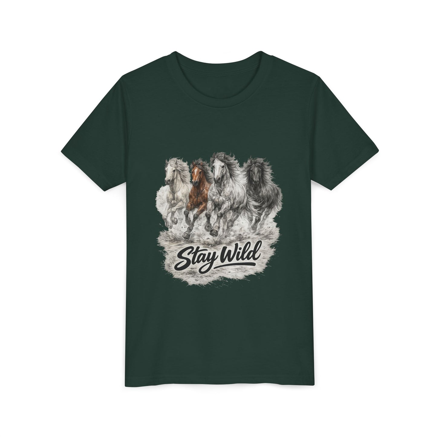 Youth Tee — 'Stay Wild' Galloping Horses Graphic Shirt