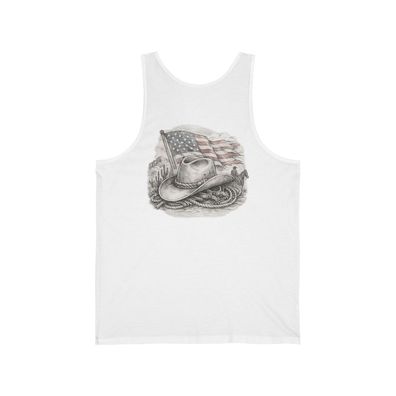 American Cowboy Tank Top — Vintage Flag & Hat Patriotic Western Tank