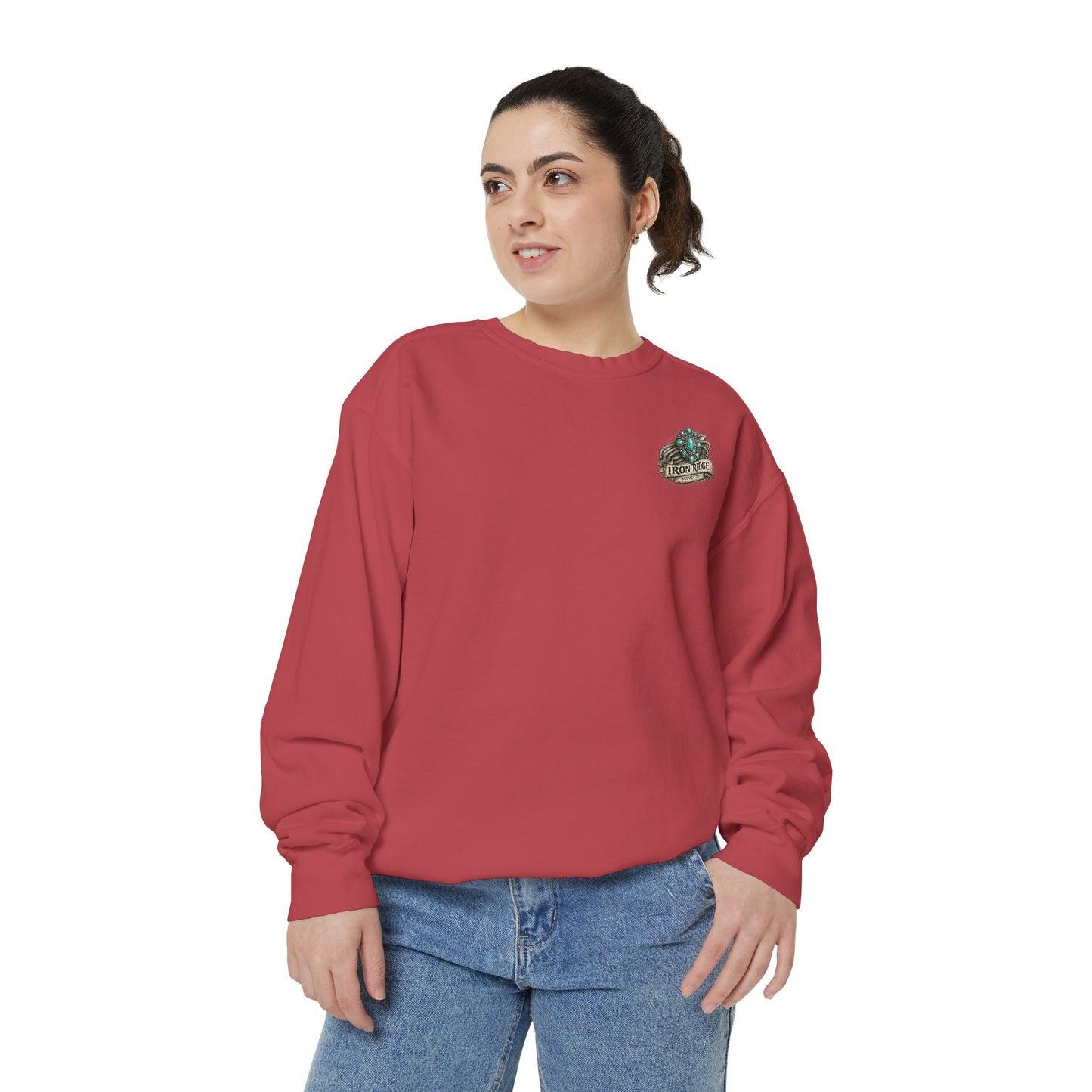Turquoise Cowgirl Portrait Sweatshirt — Western Turquoise Necklace Graphic