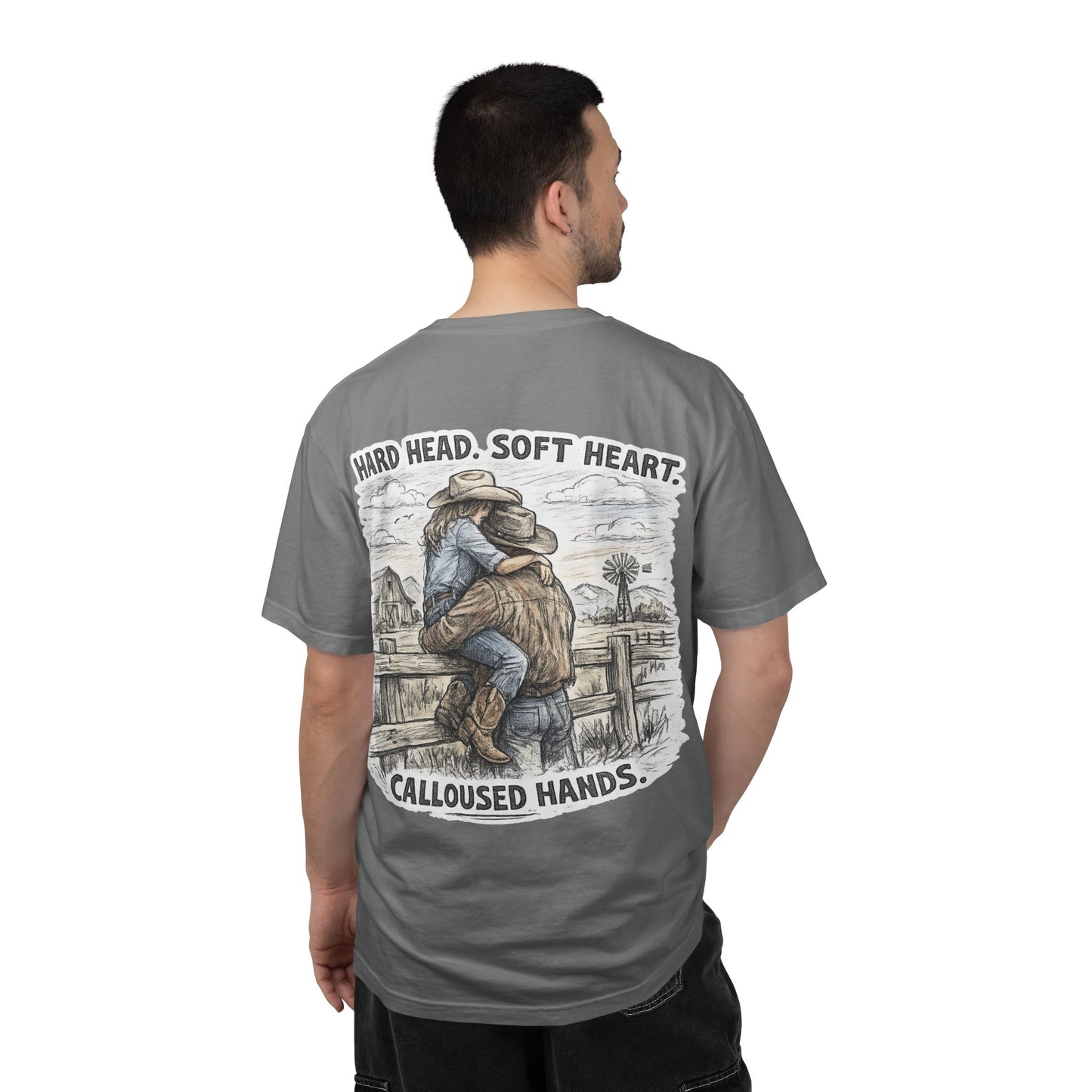 Cowboy Spouse T-Shirt — "Hard Head. Soft Heart. Calloused Hands." Rustic Western Tee