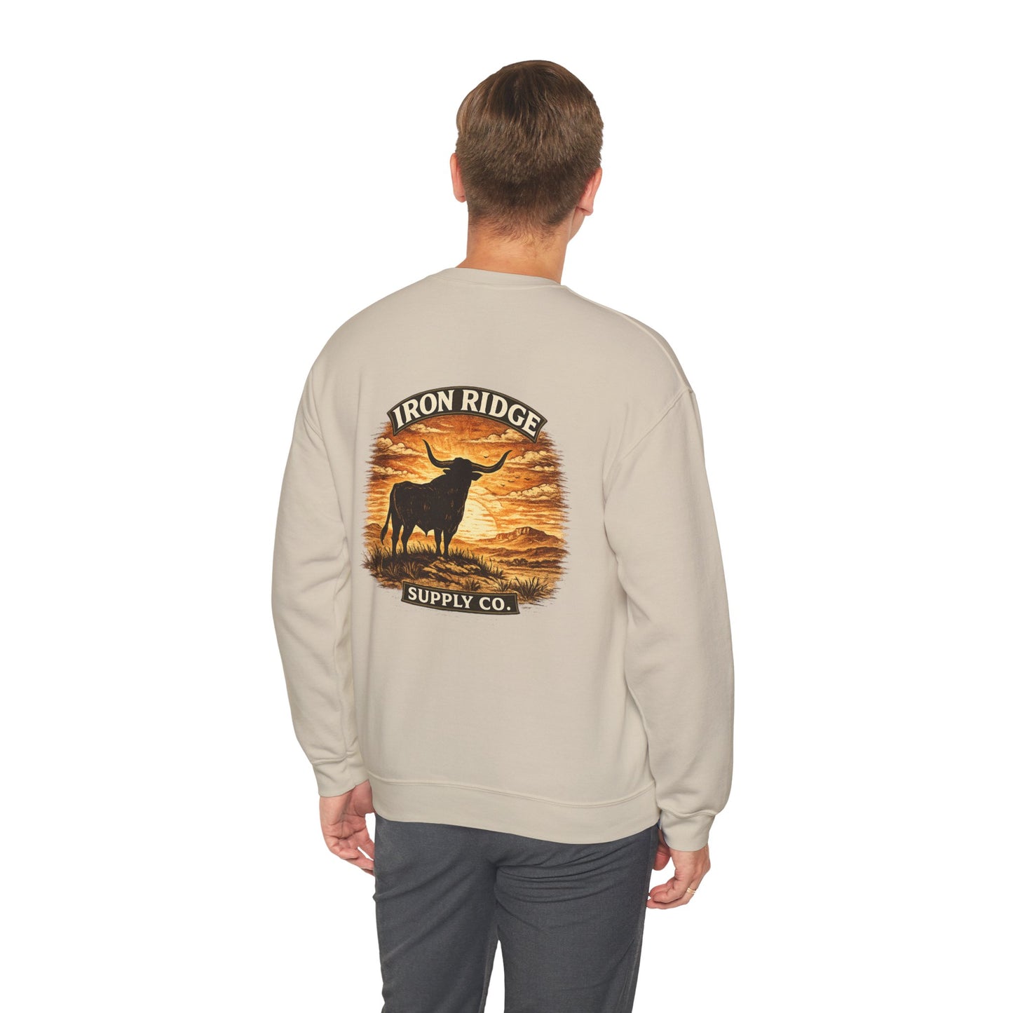 Sweatshirt — Iron Ridge Supply Co. Longhorn Crewneck (Western Sunset)