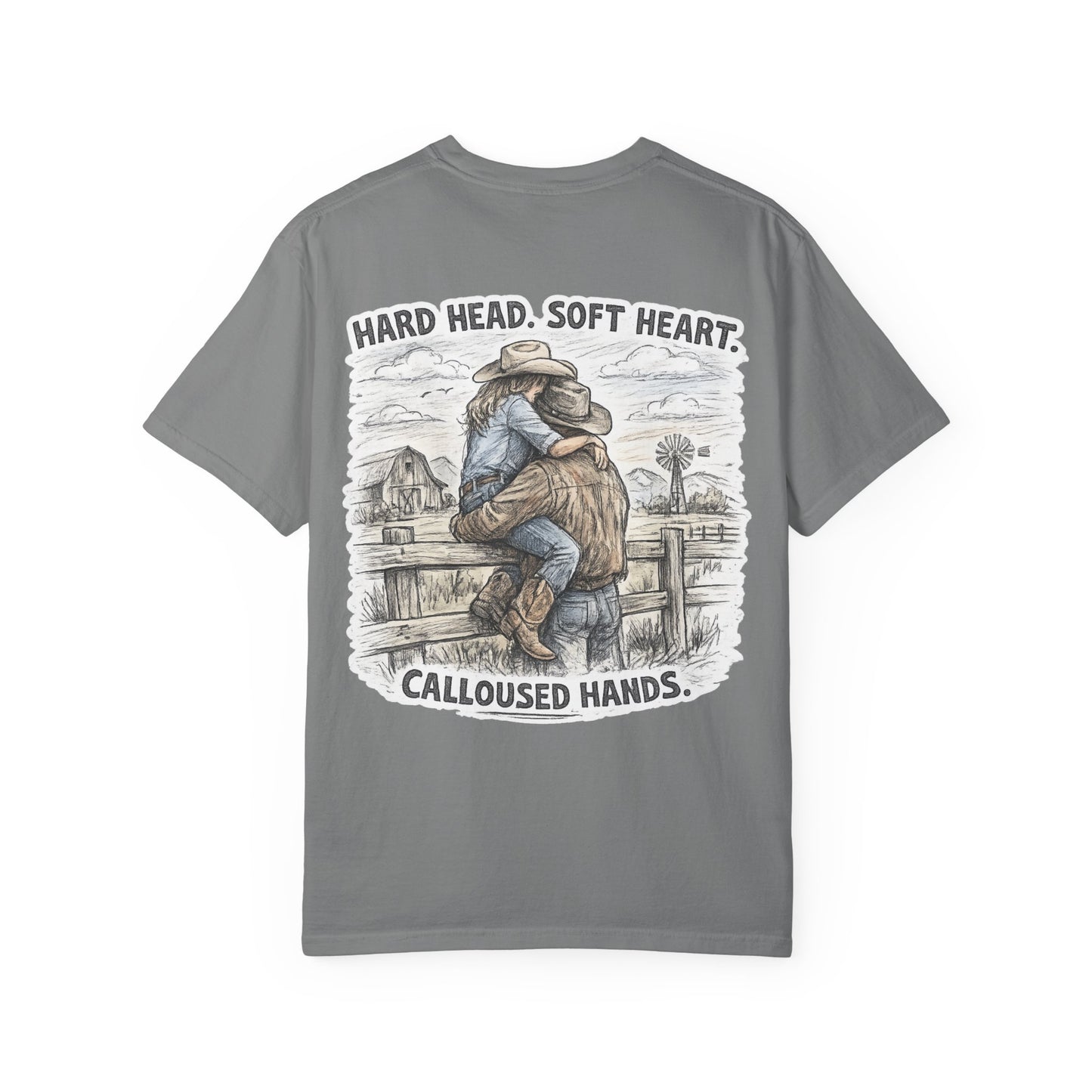 Cowboy Spouse T-Shirt — "Hard Head. Soft Heart. Calloused Hands." Rustic Western Tee