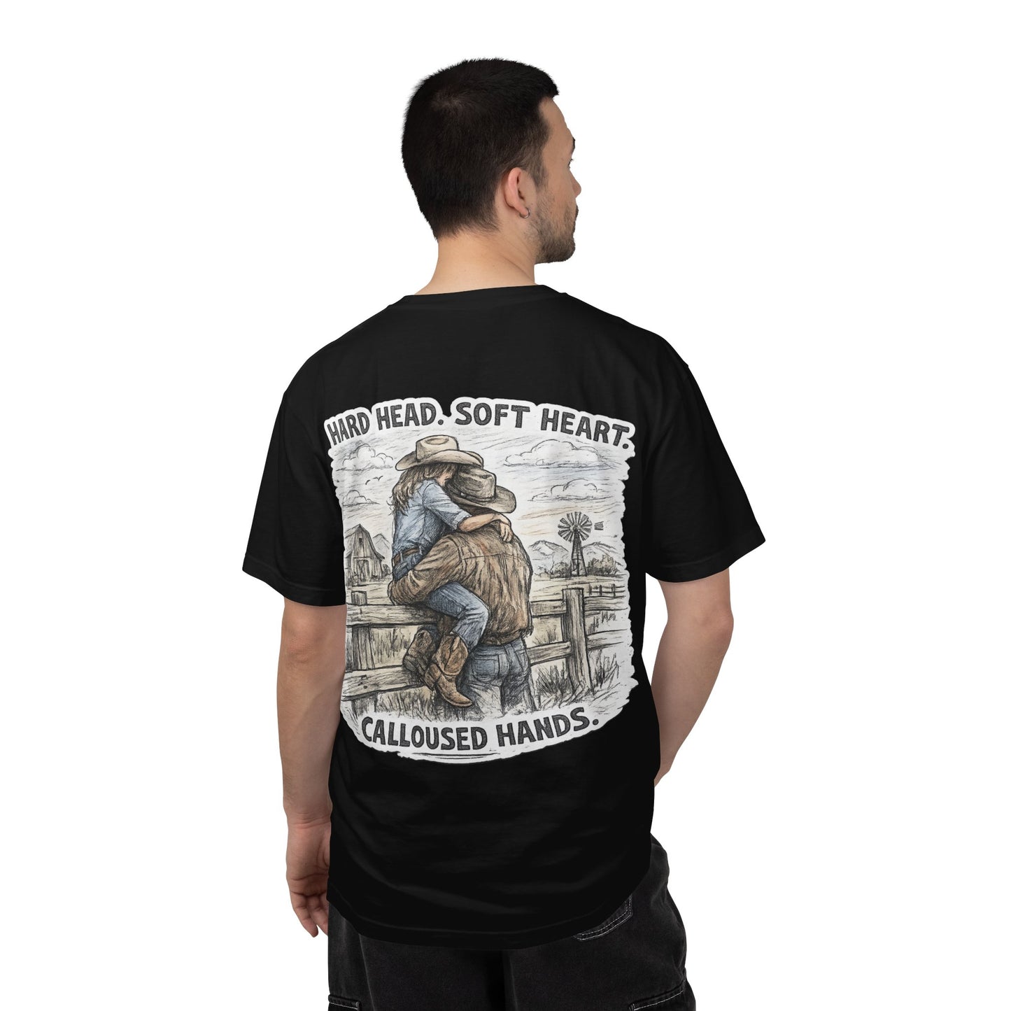Cowboy Spouse T-Shirt — "Hard Head. Soft Heart. Calloused Hands." Rustic Western Tee