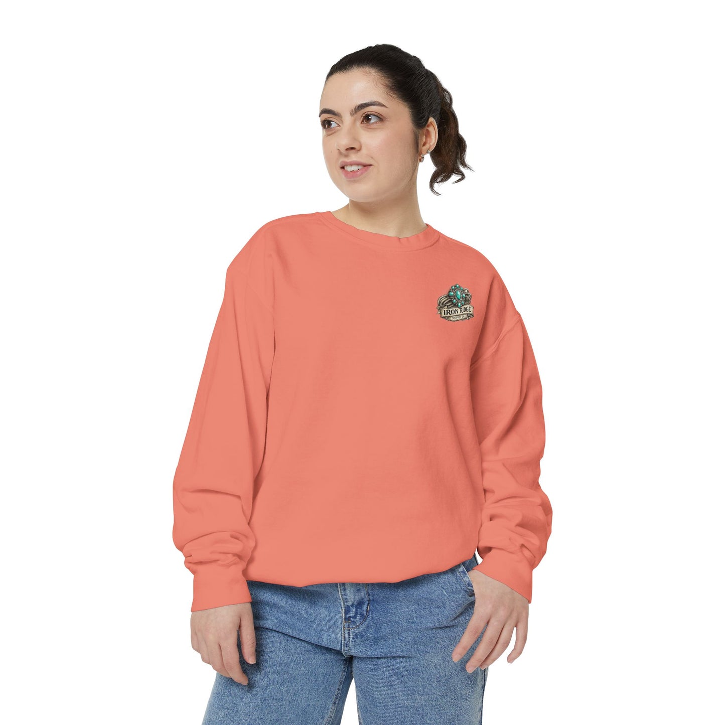 Turquoise Cowgirl Portrait Sweatshirt — Western Turquoise Necklace Graphic