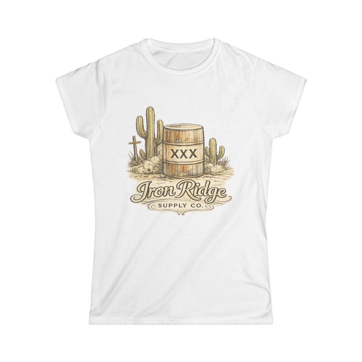 Western Barrel Tee — "Iron Ridge Supply Co." Desert Cactus Graphic