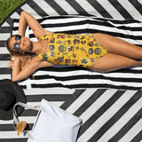 Yeehaw Vintage Cowboy Collage Mustard One-Piece Swimsuit