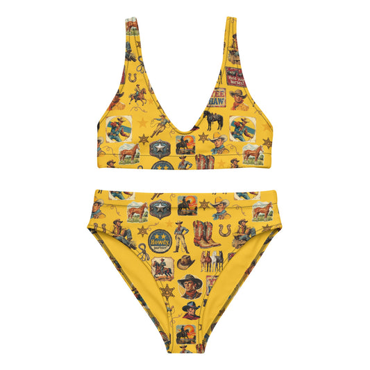 Yeehaw Vintage Cowboy Collage Mustard Bikini