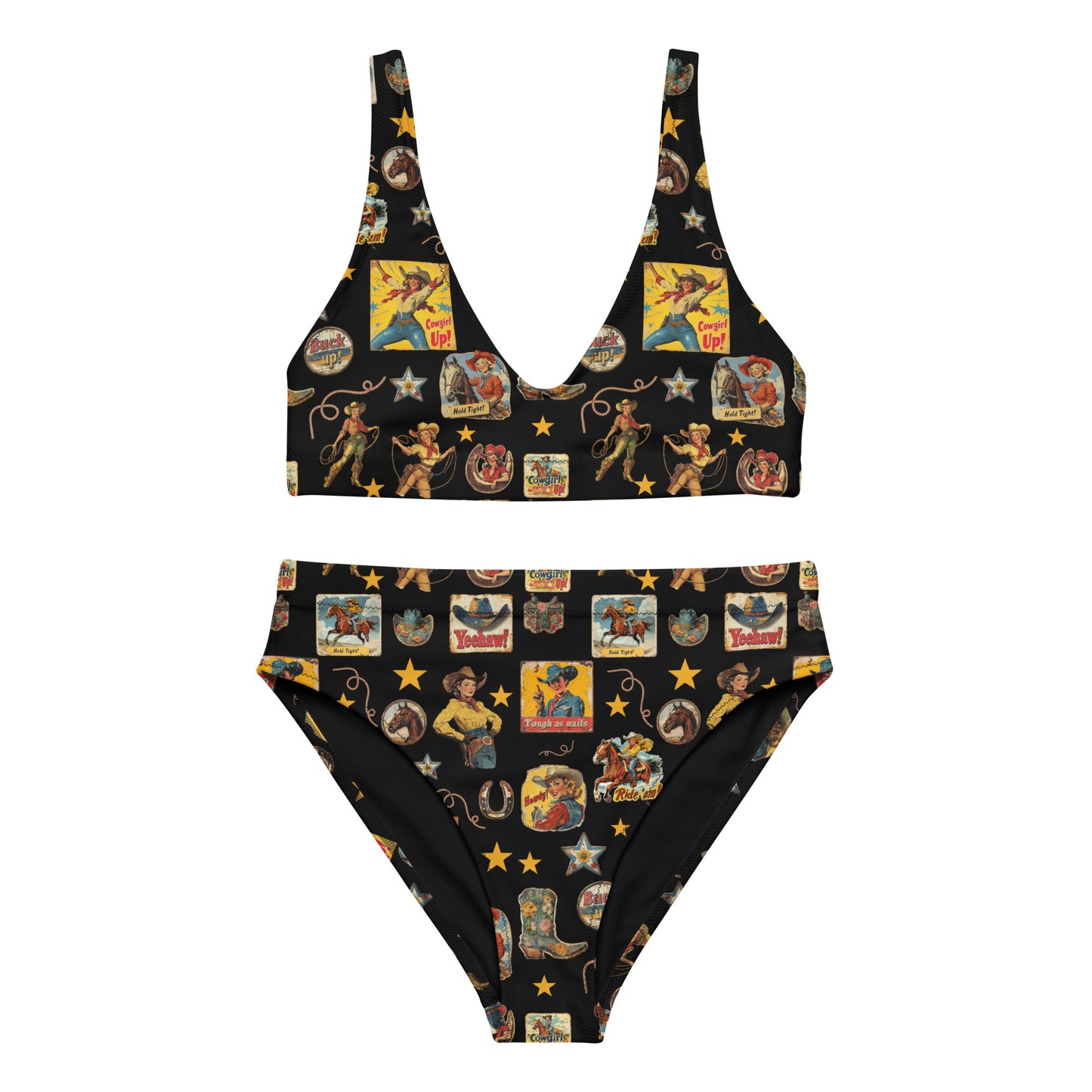 Yeehaw Vintage Cowgirl Collage Bikini