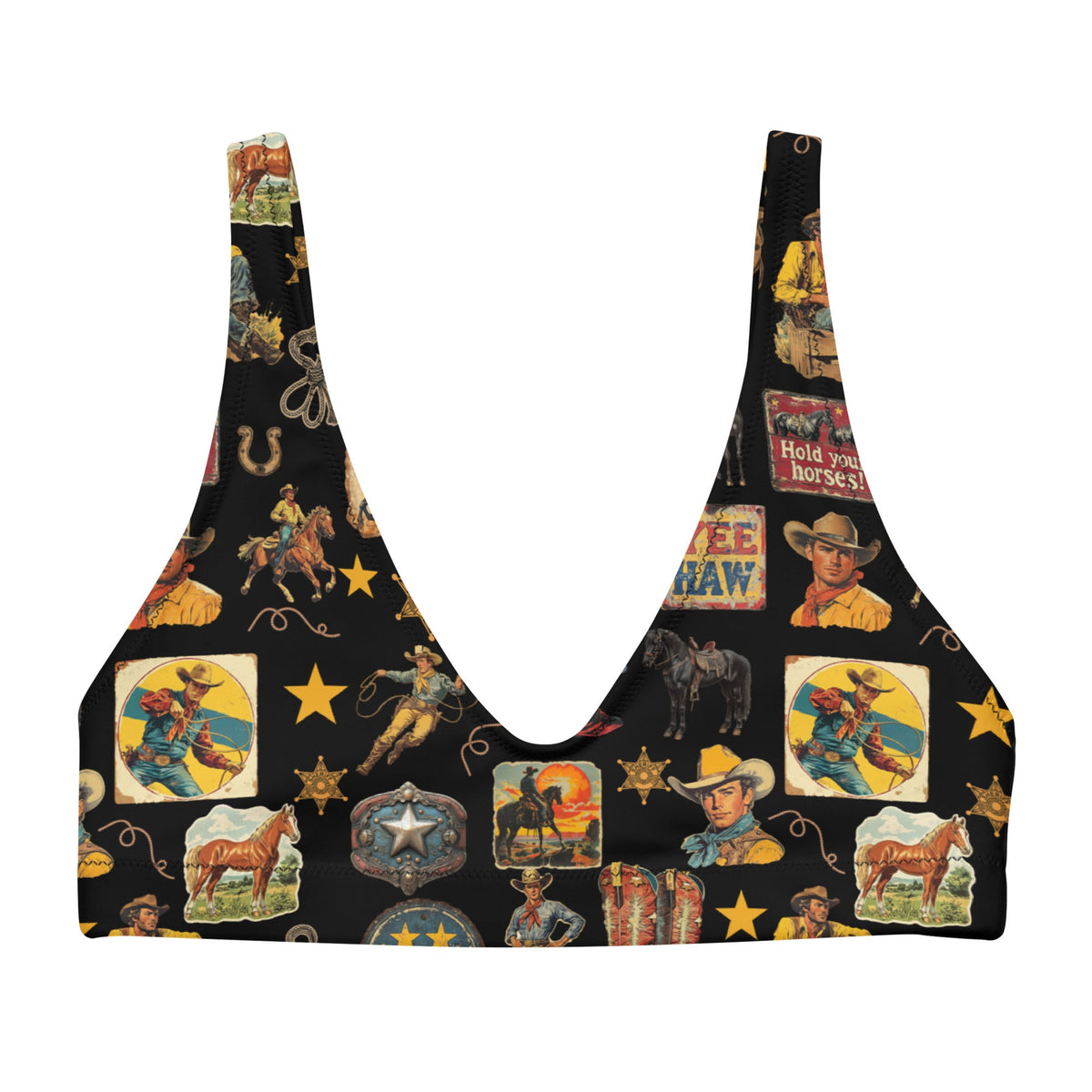 Yeehaw Vintage Cowboy Collage Bikini Top