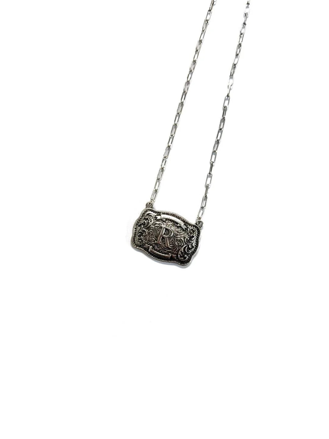 Belt Buckle Initial Necklace
